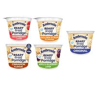 Ambrosia Ready to Eat Porridge, Low Fat, Multiple Flavours, Original, Raspberry Layer, Golden Syrup, Cinnamon, Apple & Blueberry, 210g - (Pack of 5)