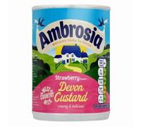 Ambrosia Strawberry Flavour Devon Custard 400g can x 1, Instant Ready to Eat Hot or Cold Dairy Dessert with Welari Thank You Card | (1pack)