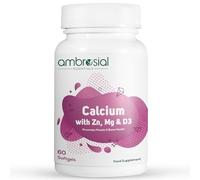 Ambrosial Calcium Magnesium Zinc + D3 - 4-in-1 Mineral Complex with Calcium Citrate - High Strength Daily Formula - 60 Softgel Capsules - Non-GMO, Gluten-Free, GMP Certified
