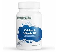 Ambrosial Calcium & Vitamin D Supplement - High Strength Formula with 500 mg Calcium Carbonate (200 mg Elemental) + 200 IU Vitamin D3 - Supports Bone, Muscle & Teeth - 120 Softgels