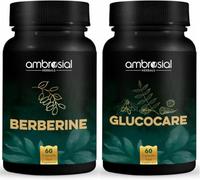 Ambrosial High Strength Berberine HCL 500mg & Glucocare Combo | Helps in BalancLifestyle | Pack of 2-60 Veg Capsules Each