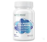 Ambrosial Hydrolysed Pure Marine Collagen Supplement 1000 mg Type 1 with Hyaluronic Acid, Vitamin C, Biotin & Zinc for Women & Men - Botanical Complex, UK Made, Non-GMO, GMP Certified, 120 Tablets