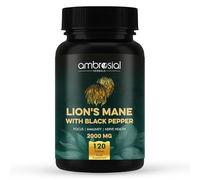 Ambrosial Lion’s Mane Mushroom Supplement with Black Pepper - 2000 mg High Strength Extract per Serving - Plant-Based Brain & Body Balance Formula - 120 Vegan Tablets - Non-GMO, Gluten-Free