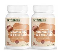 Ambrosial Vitamin B12 1000 mcg and Folic Acid 500 mcg | High Strength B12 (Cyanocobalamin) and Folic Acid Capsules | Vegan, Non-GMO, Easy to Swallow | Pack of 2-120 Capsules
