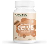 Ambrosial Vitamin B12 1000 mcg and Folic Acid 500 mcg | High Strength B12 (Cyanocobalamin) and Folic Acid Capsules | Vegan, Non-GMO, Easy to Swallow | Pack of 1-60 Capsules