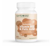 Ambrosial Vitamin B12 1000 mcg and Folic Acid 500 mcg | High Strength B12 (Cyanocobalamin) and Folic Acid Capsules | Vegan, Non-GMO, Easy to Swallow | Pack of 1-120 Capsules