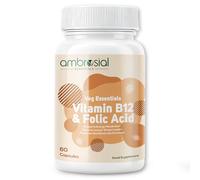 Ambrosial Vitamin B12 1000 mcg (Cyanocobalamin) & Folic Acid Tablets 500 mcg - Dual Formula in One Capsule - B12 Supplement for Women & Men -Vegan, GMP Certified - 60 Capsules (2 Months Supply)