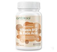 Ambrosial Vitamin B12 1000 mcg (Cyanocobalamin) & Folic Acid Tablets 500 mcg - Dual Formula in One Capsule - B12 Supplement for Women & Men -Vegan, GMP Certified - 120 Capsules (4 Months Supply)