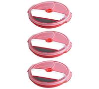 AMBSS SYS 3 pack- Microwave Food Storage Travel Tray Containers - Portion Control - 3 Section Compartment Divided Plates with Vented Lid For Easy Reheat (3, Red)