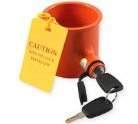 Ambuker 5th Wheel King Pin Lock with Heavy Duty Alloy Material Precision Lock Cylinder Yellow Warning Tag & 2 Keys Anti-Theft System for RV Trailer Truck Boat Camper Containers