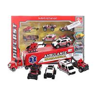 (Ambulance) 7 PCS Alloy Plastic Diecast Engineering Vehicle Ambulance Polices Car Model Toy Set for Children Gift