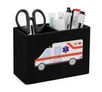 Ambulance Emergency Medical Technician Leather Pen Pot 2 Sections Pencil Holder Office Desktop Organizer Makeup Storage