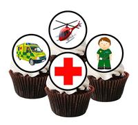 Ambulance Paramedic Edible Cupcake Toppers - Emergency Services Cake Decorations - 24 x 4cm/1.5 Inch Discs (PRECUT)