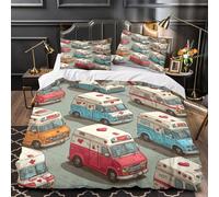 Ambulance vehicles 3D Printed Duvet Cover 3pcs Microfibre Breathable Kids Decor Cartoon illustration Comforter Cover 2 Matching Pillowcases Zipper Closure Bedding Kids & Girls King（220x240cm）