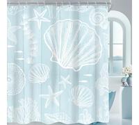 AMBZEK Beachy Seashell Shower Curtain 72Wx84L Inch Extra Long Nautical Beach Wooden Plank Ocean Starfish Coastal Rustic Artwork Cloth Fabric Waterproof Polyester Bathroom Decor Set with 12 Pack Hook