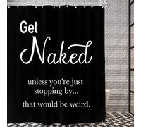 AMBZEK Black Get Naked Shower Curtain for Men 72Wx72L Inch White Black Bathroom Accessories Inspirational Funny Quotes Shower Curtain Set Cool Artwork Cloth Fabric Bathroom Decor 12 Plastic Hooks