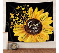 AMBZEK Black Yellow Sunflower Tapestry 51Hx59W Inch Bible Verse Quotes Girl Women Floral Butterfly Bedroom Wall Art Blooming Flower Rustic Country Nature Wall Hanging Living Room Dorm Decor Fabric