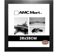 AMC MART 28x28cm Photo Frame Black - Made of Solid Wood for Table Top and Wall Mounting With Safe Perspex Front - 28x28cm Square Black Frame - Square Black Photo Frame
