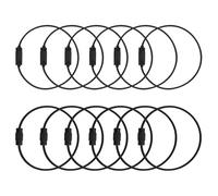 Amcbkyea 12 Pack Black Cable Keychain Set, 6x Round Capsule & 6x Flat Top Twist Lock Wire Loops, 2mm x 15cm Alloy Steel, Adjustable Rings for Keys, Luggage Tags, Crafts, Bags, DIY, EDC, Organisation