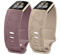 AMCC [2 Pack] Floral Engraved Straps compatible with Fitbit Charge 6 / Charge 5 Strap for Women, Soft Silicone Adjustable Wristband Replacement Strap (2-PACK 06)