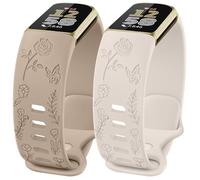 AMCC [2 Pack] Floral Engraved Straps compatible with Fitbit Charge 6 / Charge 5 Strap for Women, Soft Silicone Adjustable Wristband Replacement Strap (2-PACK 04)