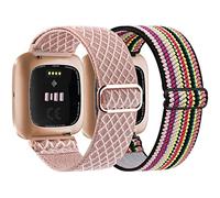 AMCC 2 Pack Straps Compatible with Fitbit Versa 2 Strap/Fitbit Versa Strap for Women/Men, Stretchy Adjustable Nylon Stylish Replacement Wristband for Fitbit Versa 2/ Versa/Versa Lite (Colourful+Pink)