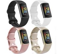 AMCC 4-Pack Straps compatible with Fitbit Charge 6 / Charge 5 Strap, Soft Silicone Sport Replacement Band for for Fitbit Charge 6 / Charge 5, Small Large(4 Pack A, Small)