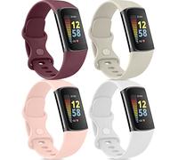 AMCC 4-Pack Straps compatible with Fitbit Charge 6 / Charge 5 Strap, Soft Silicone Sport Replacement Band for for Fitbit Charge 6 / Charge 5, Small Large(4 Pack C, Large)