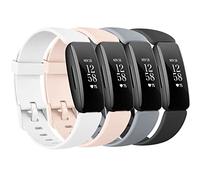 AMCC [4 Pack] Straps compatible with Fitbit Inspire 2 Strap, Soft Silicone Sport Replacement Wristband for Women Men (Black+Grey+Pink sand+White)
