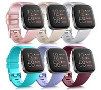 AMCC 6 Pack Straps Compatible With Fitbit Versa 2, Lite, SE - Soft Sport Watch Replacement Wristbands for Women Men, Small Large (Pack C, Small)