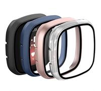 AMCC Cases compatible with Fitbit Sense/Fitbit Versa 3 Screen Protector, Hard PC Plated Full Coverage Screen Bumper Full Sensitive Cover (Black+Rose gold+Navy blue+Clear)