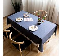 AMCER Linen Tablecloth 140x200cm, Decorative Table Cloth, Waterproof, Stain-Resistant, for Courtyard, Cafe, Party, Picnic - Navy blue