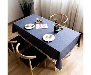 AMCER Linen Tablecloth 140x200cm, Decorative Table Cloth, Waterproof, Stain-Resistant, for Courtyard, Cafe, Party, Picnic - Navy blue