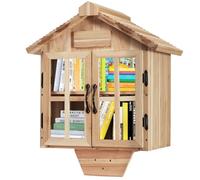 Amcortn Little Library Box Outdoor Free Library Kit, Double Doors Literature Little Library Box, Wood Cabinet Book Storage for DIY Nameplate, Neighborhoods, Community, Schools Sharing Books Newspapers