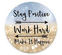 Amcove Quotes Mouse Pad Custom, Stay Positive Work Hard and Make It Happen Inspirational Quotes Round Mouse pad Art Twinkled Glitter Black Quote 7.9 x 7.9 x 0.12 Inch