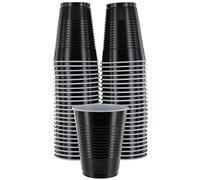 Amcrate Disposable Black Plastic Cups - 18-Ounce, Strong and Sturdy for Party, Wedding, Christmas, Halloween - 50 Pack