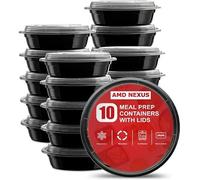 AMD Nexus (10 Pack, 32oz) Round Plastic Meal Prep Containers- Reusable BPA Free Food Containers with Airtight Lids - Microwavable, Freezer and Dishwasher Safe