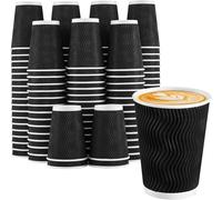 AMD Nexus 100 X 8oz Black Ripple Coffee Cups - Insulated Triple Walled Takeaway Coffee Cups - Reusable Cups for Hot and Cold Drinks for Christmas, Birthdays Parties