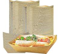 AMD Nexus 1000 Large Kraft Paper Food Trays | Brown Cardboard Serving Plates Recycled Takeaway Boxes | Kraft Containers Holder Baskets for Chips Burger BBQ Birthday Party Camping