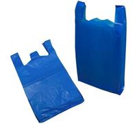 AMD Nexus Blue Large Plastic Carrier Bags - Heavy Duty Vest Style - 11 x 17 x 21 Inches - Pack of 100