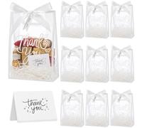 AMDAILY 15 Pcs Clear Plastic Gift Bag with Die Cut Handles Reusable PP Favor Bag with Ribbon for Valentine Wedding Bridal Birthday Baby Shower Party Small Business