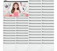 AMDAILY 50Pcs Canvas Makeup Bags Bulk, 8.3 x 5 Inch Cotton Sublimation Blank DIY Heat Transfer Cosmetic Bag w/Colorful Zipper Gift Box for Bridesmaid Makeup Bag Travel Toiletry Pouch Storage