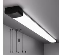 Amdelne 6000k Led Batten Light, 1.4FT, 16W Plug in Ceiling Light Led, IP65 Workshop Lighting for Garage, Office, Bedroom, Living Room,Wall, Kitchen, Shed, Outdoor（Black ）