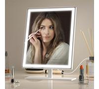 Amdelne Hollywood Light Up Makeup Mirror 34 x 25 cm - Dimmable Vanity Mirror with Lights, 3 Colour Modes, USB-C Powered with Adapter, Detachable 10x Magnifying, Smart Touch Control, For Dressing Table