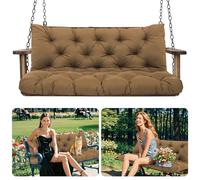 Amdieu Garden Swing Cushions 3 Seater Waterproof Bench Cushions with Backrest and 8 Ties12cm Thick Swing Cushions Replacement for Outdoor Furniture Garden Swing Porch Patio(Brown-150 x 100 cm)
