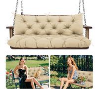 Amdieu Garden Swing Cushions 3 Seater Waterproof Bench Cushions with Backrest and 8 Ties12cm Thick Swing Cushions Replacement for Outdoor Furniture Garden Swing Porch Patio(Khaki-150 x 100 cm)