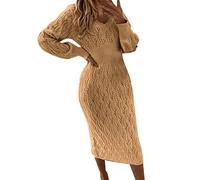 AMDOLE 2023 Dresses Small Womens Women Autumn and Winter Warm Long Sleeved Knitted Hip Length Dress Long Dress Women Coffee Lightning Deals of Today