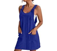 AMDOLE 3X plus Size Swing Dress Women Soild Pinafore Square Apron Garden Work Pinafore Dress Suspender Dress Sexy Dress plus Size (Blue, XXL)
