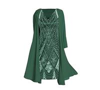 AMDOLE All Sequin Dresses Printed Chiffon Shirt Dress Long Sleeve V Neck Casual Suit Womens Long Swim Skirt Green