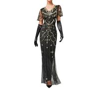 AMDOLE and Evening Gown Women's Vintage Dress Sexy Sleeveless Dress 1920s Party Light Evening Dress Short Sleeve Long Slim Fishtail Skirt Guest Wedding Dresses for Women Gold